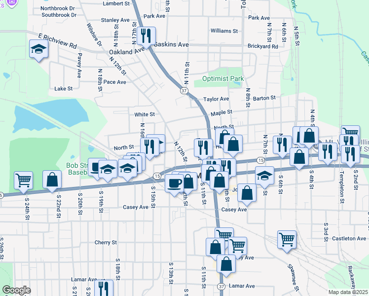 map of restaurants, bars, coffee shops, grocery stores, and more near 200 North 12th Street in Mount Vernon