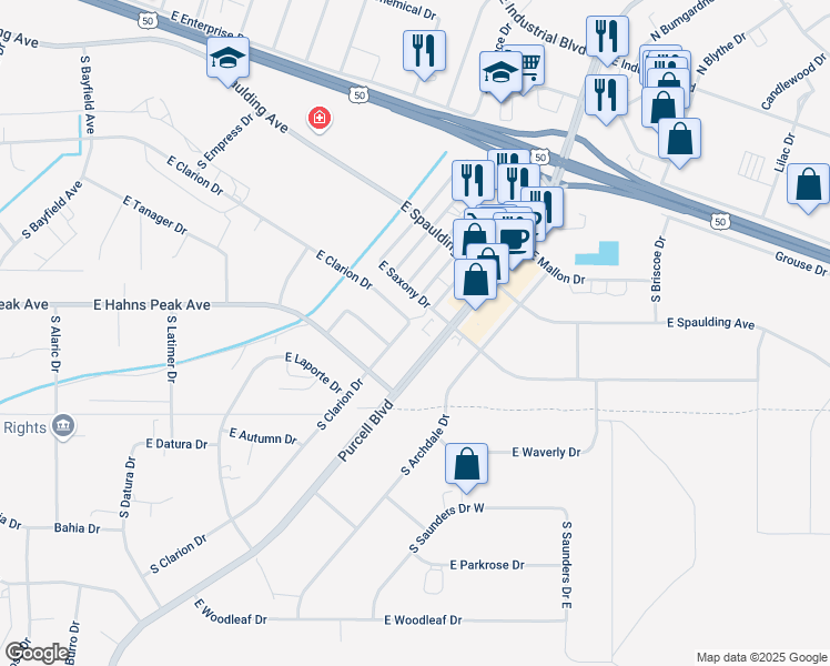 map of restaurants, bars, coffee shops, grocery stores, and more near 312 South Clarion Drive in Pueblo