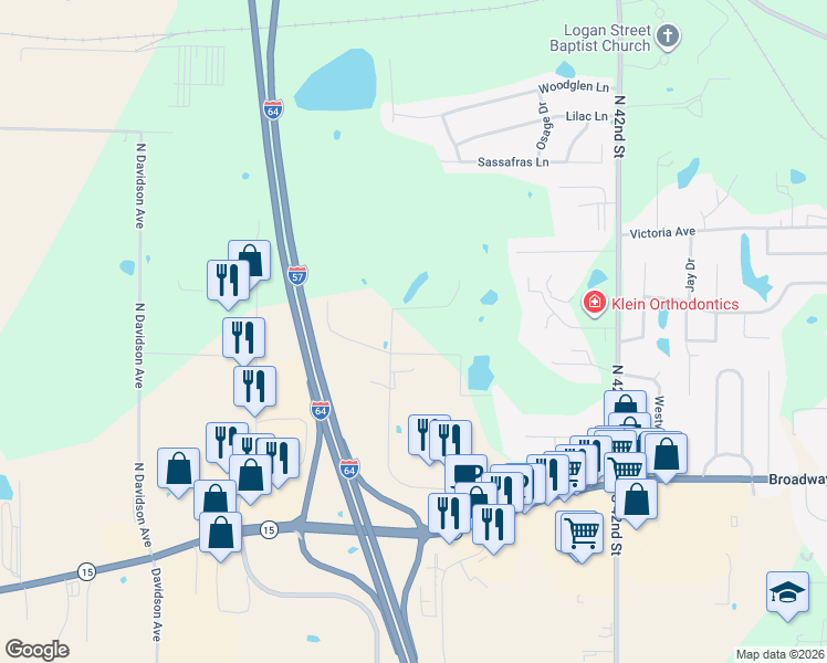 map of restaurants, bars, coffee shops, grocery stores, and more near 301 North 44th Street in Mount Vernon