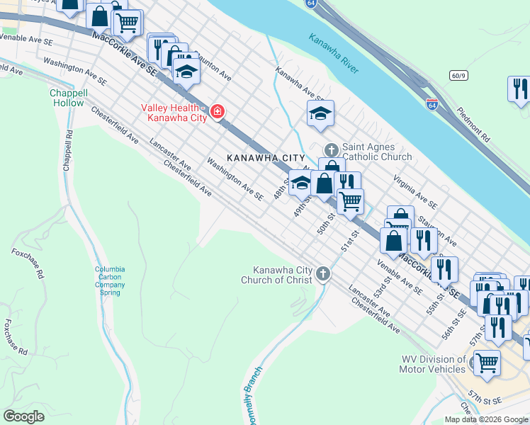 map of restaurants, bars, coffee shops, grocery stores, and more near 605 48th St SE in Charleston