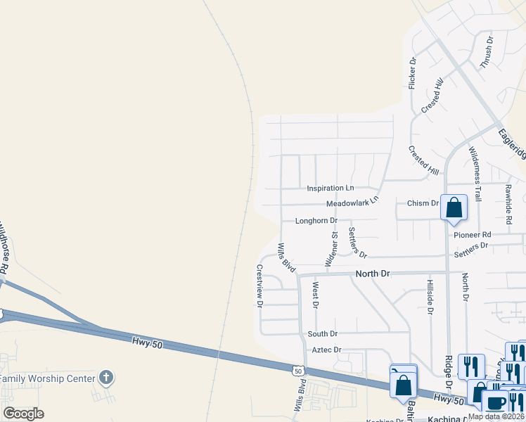 map of restaurants, bars, coffee shops, grocery stores, and more near 2410 Meadowlark Lane in Pueblo