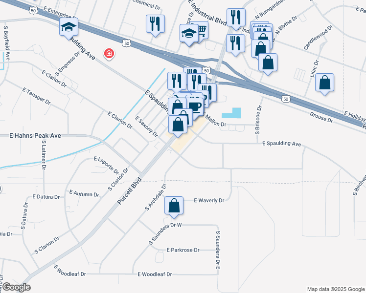 map of restaurants, bars, coffee shops, grocery stores, and more near 271 South Archdale Drive in Pueblo