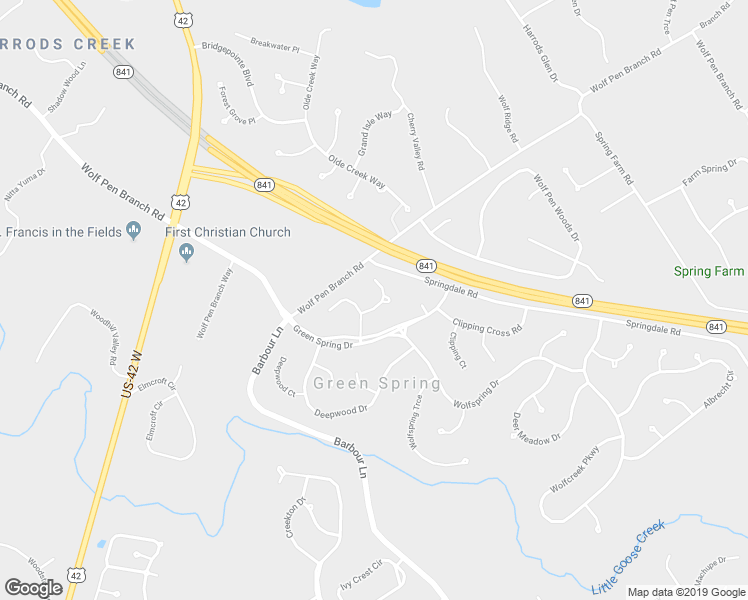 map of restaurants, bars, coffee shops, grocery stores, and more near 7105 Greengate Court in Louisville