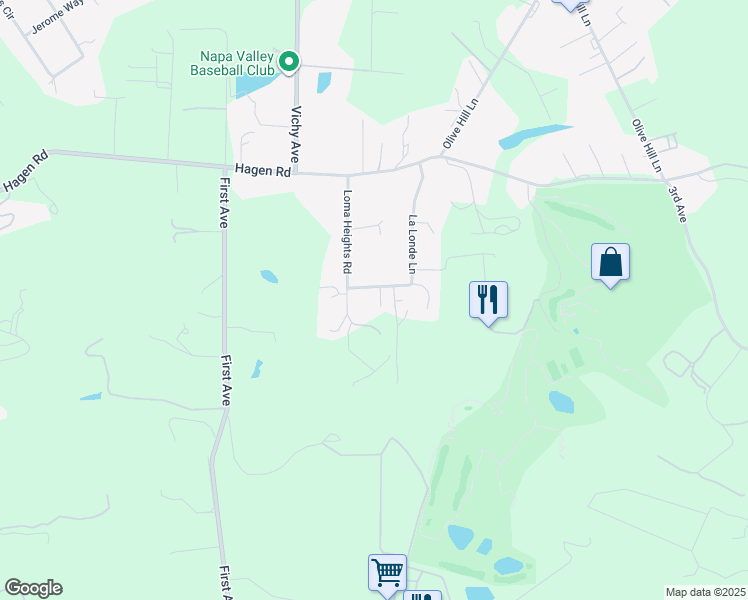 map of restaurants, bars, coffee shops, grocery stores, and more near 1144 La Londe Lane in Napa