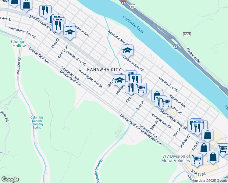 map of restaurants, bars, coffee shops, grocery stores, and more near 4901 Venable Avenue in Charleston