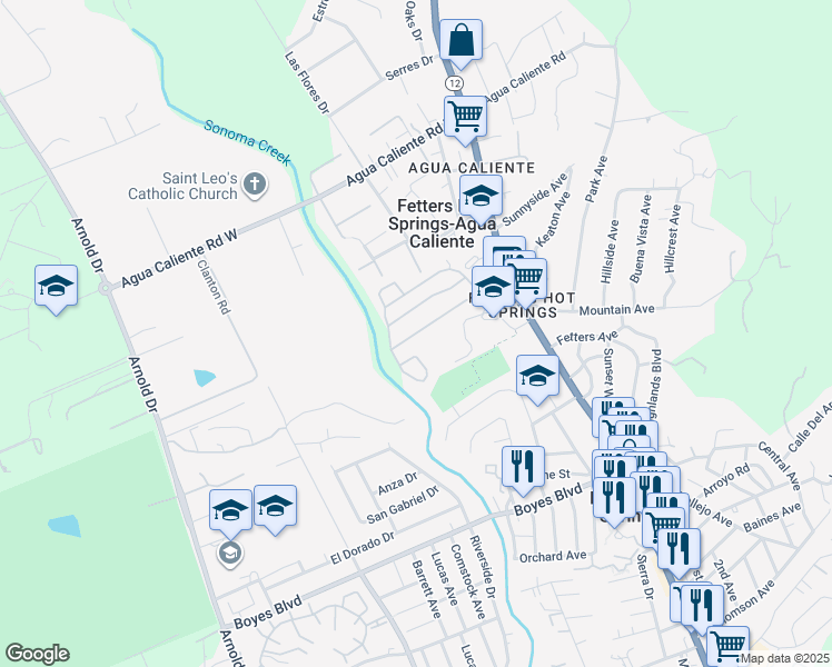 map of restaurants, bars, coffee shops, grocery stores, and more near 60 Rancho Drive in Sonoma