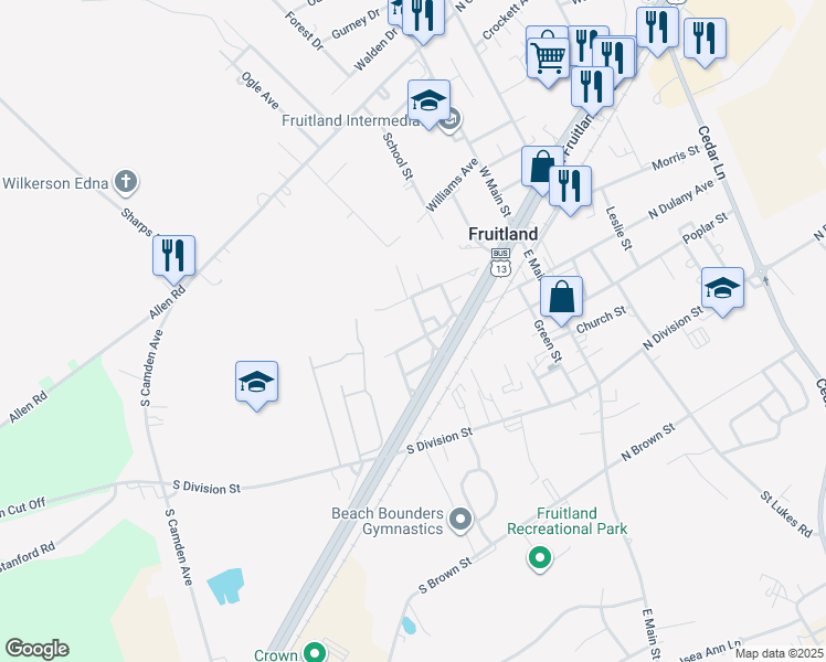 map of restaurants, bars, coffee shops, grocery stores, and more near in Fruitland