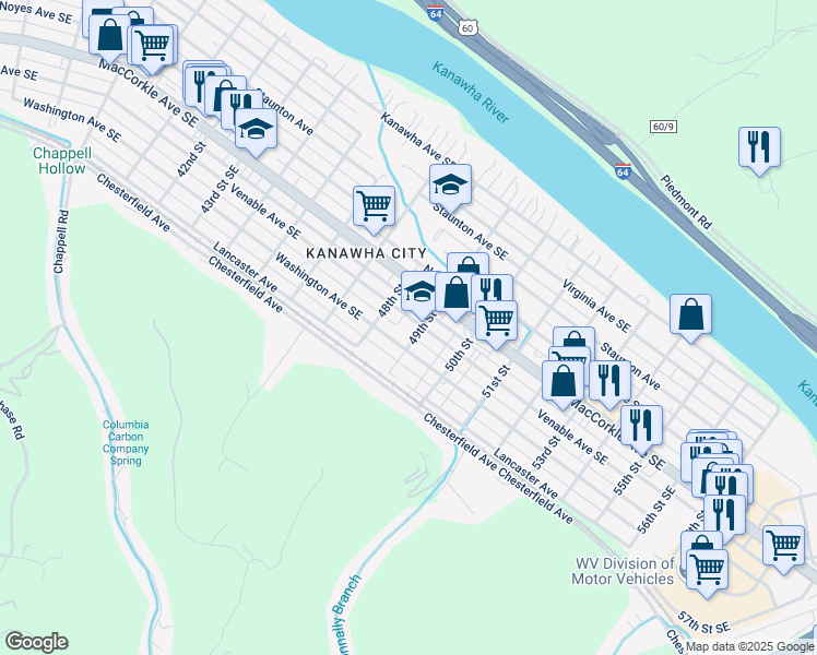 map of restaurants, bars, coffee shops, grocery stores, and more near 4901 Venable Avenue in Charleston