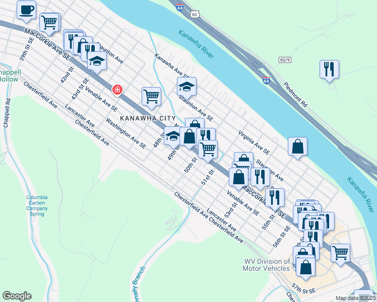 map of restaurants, bars, coffee shops, grocery stores, and more near 4916 Venable Avenue in Charleston