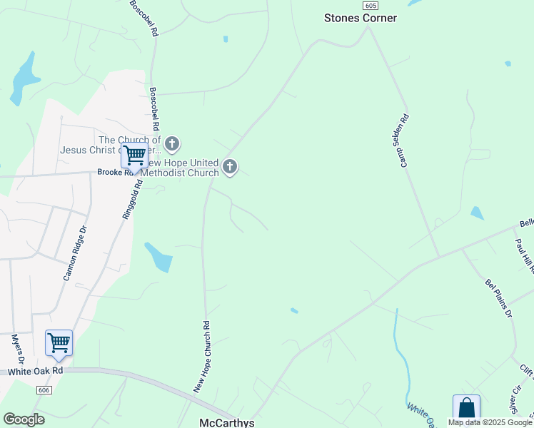 map of restaurants, bars, coffee shops, grocery stores, and more near 126 New Hope Church Road in Fredericksburg