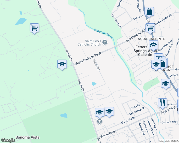 map of restaurants, bars, coffee shops, grocery stores, and more near 17141 Arnold Drive in Sonoma