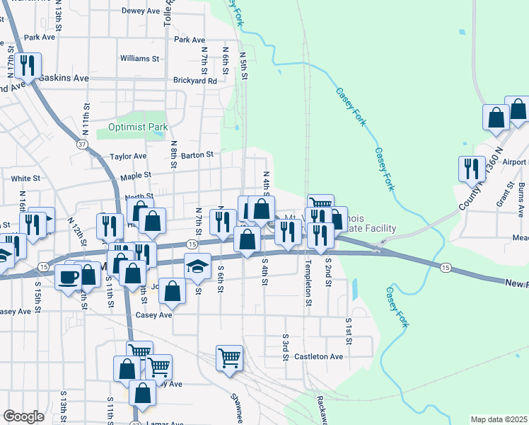 map of restaurants, bars, coffee shops, grocery stores, and more near 100 North 4th Street in Mount Vernon