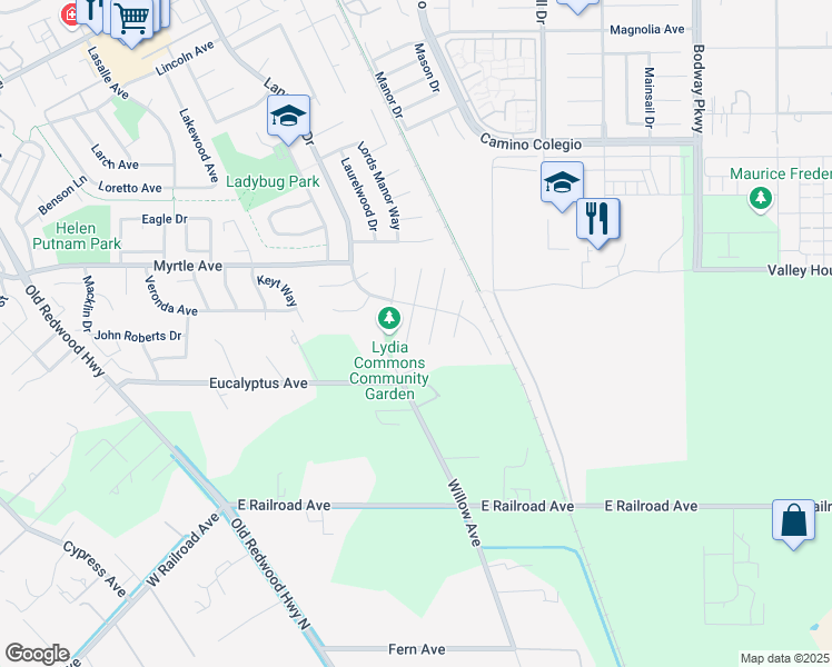 map of restaurants, bars, coffee shops, grocery stores, and more near 538 Lorraine Court South in Rohnert Park