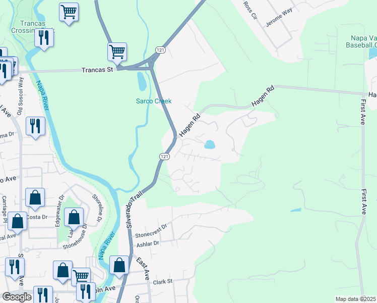 map of restaurants, bars, coffee shops, grocery stores, and more near 31 Syar Drive in Napa