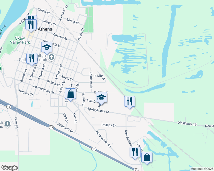 map of restaurants, bars, coffee shops, grocery stores, and more near 1052-1114 Belsha Street in New Athens