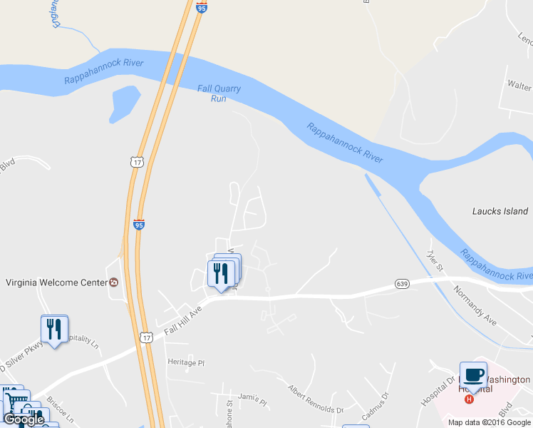 map of restaurants, bars, coffee shops, grocery stores, and more near 1020 Bakersfield Lane in Fredericksburg