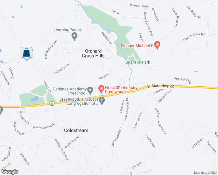 map of restaurants, bars, coffee shops, grocery stores, and more near 8801 State Highway 22 in Crestwood