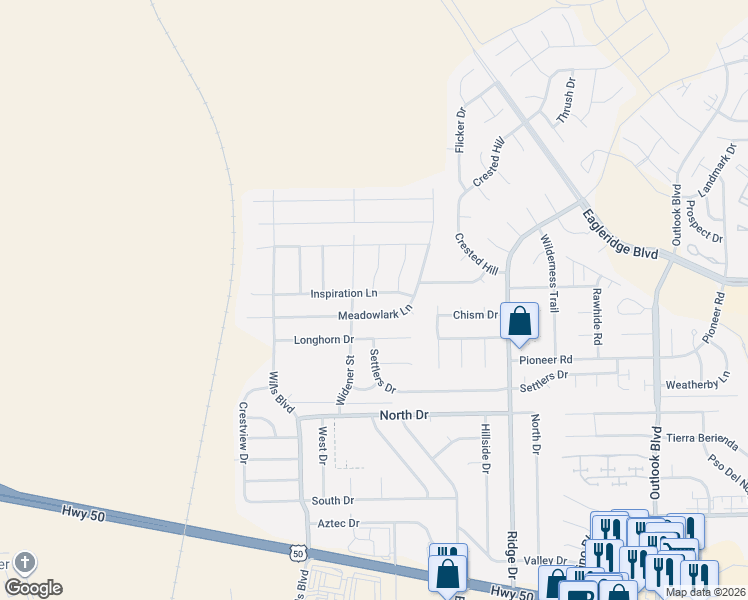 map of restaurants, bars, coffee shops, grocery stores, and more near 4409 Erindale Lane in Pueblo