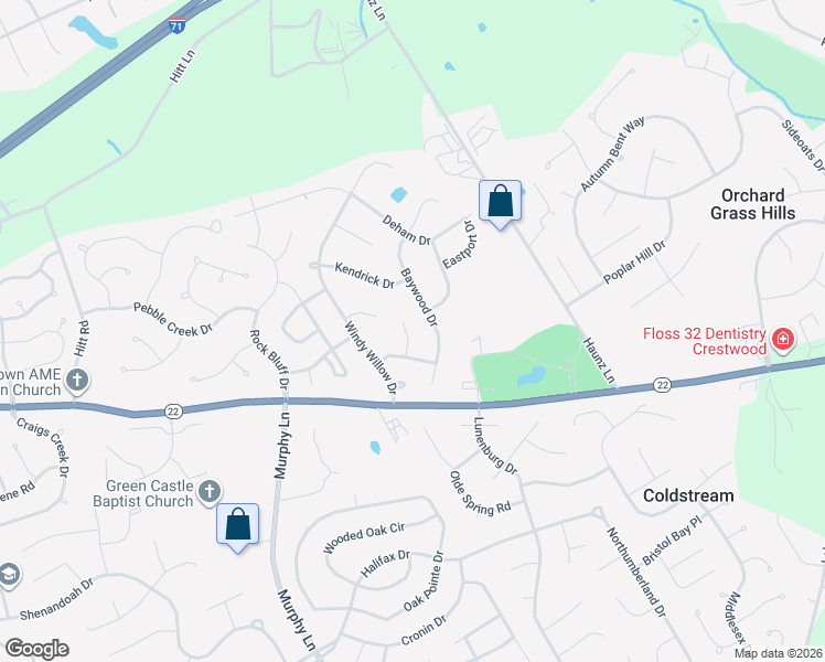 map of restaurants, bars, coffee shops, grocery stores, and more near 5302 Baywood Drive in Louisville