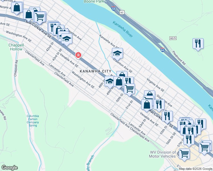 map of restaurants, bars, coffee shops, grocery stores, and more near in Charleston