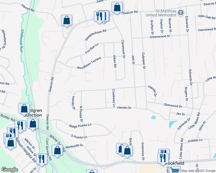 map of restaurants, bars, coffee shops, grocery stores, and more near 50 Hamlin Drive in Fredericksburg