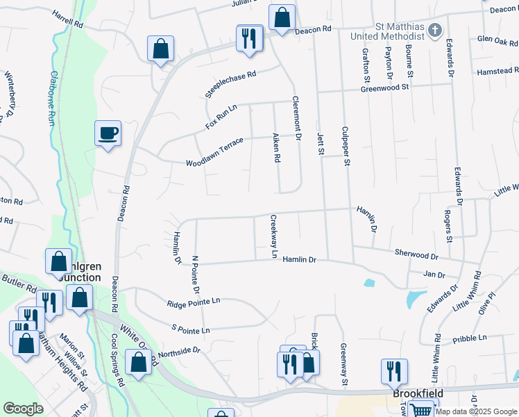 map of restaurants, bars, coffee shops, grocery stores, and more near 50 Hamlin Drive in Fredericksburg