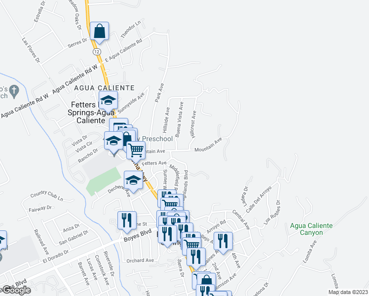 map of restaurants, bars, coffee shops, grocery stores, and more near 345 Mountain Avenue in Sonoma