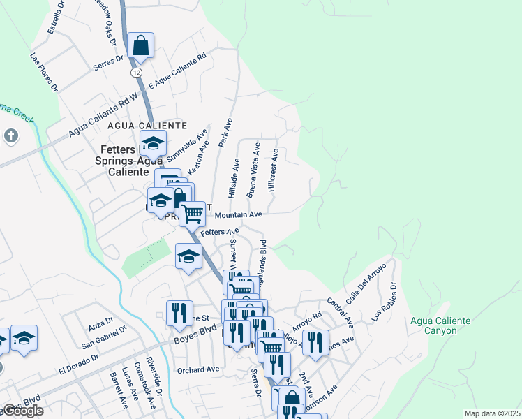map of restaurants, bars, coffee shops, grocery stores, and more near 17376 Buena Vista Avenue in Sonoma