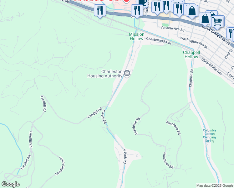 map of restaurants, bars, coffee shops, grocery stores, and more near 700 South Park Road in Charleston