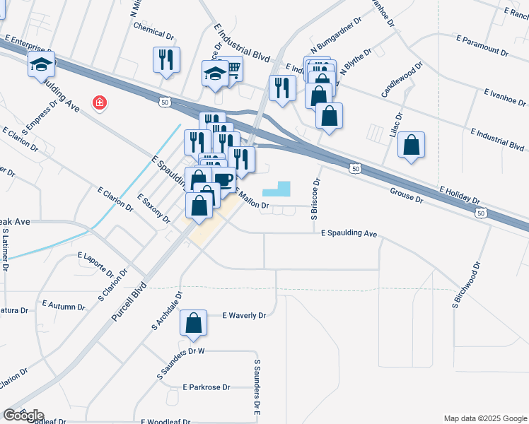 map of restaurants, bars, coffee shops, grocery stores, and more near 1012 East Mallon Drive in Pueblo