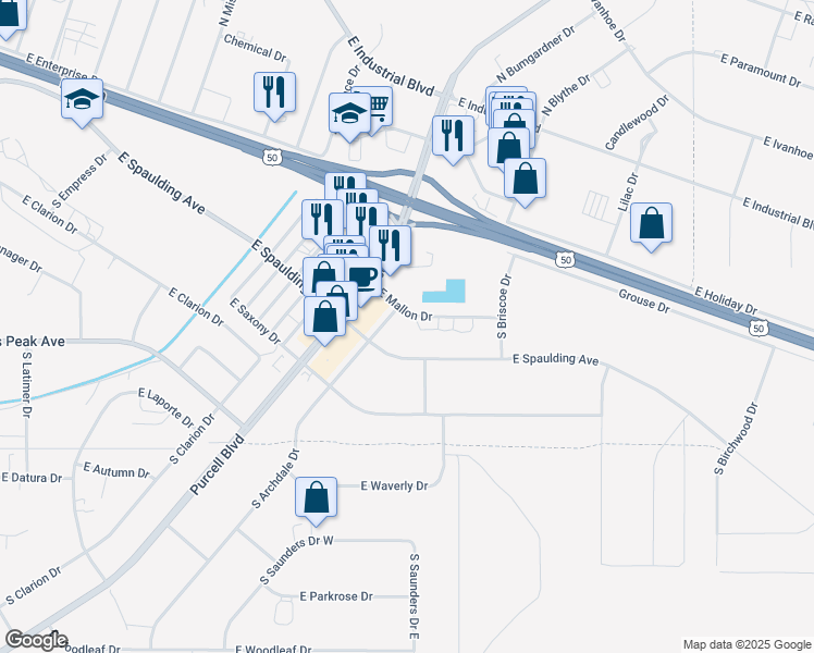 map of restaurants, bars, coffee shops, grocery stores, and more near 1012 East Mallon Drive in Pueblo