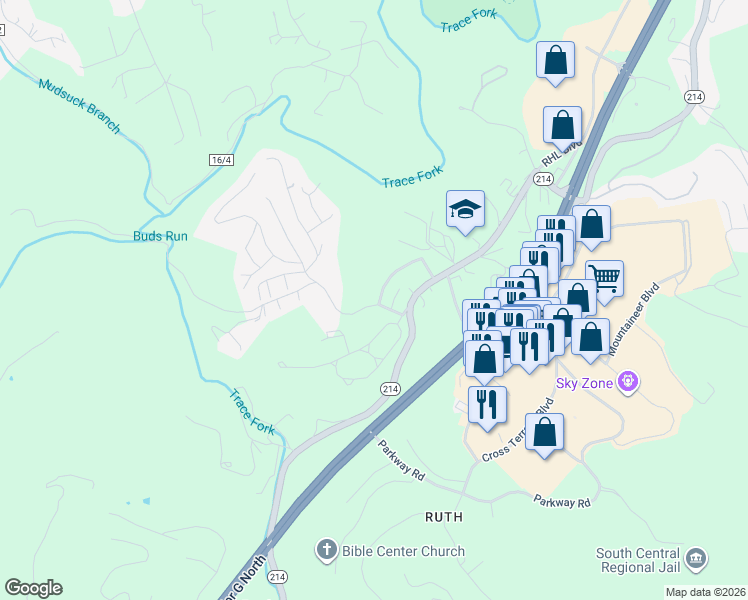 map of restaurants, bars, coffee shops, grocery stores, and more near 103 Graceland Circle in South Charleston