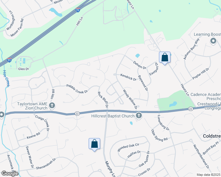 map of restaurants, bars, coffee shops, grocery stores, and more near 11308 Hammond Drive in Louisville