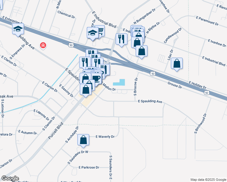 map of restaurants, bars, coffee shops, grocery stores, and more near 1024 East Mallon Drive in Pueblo West