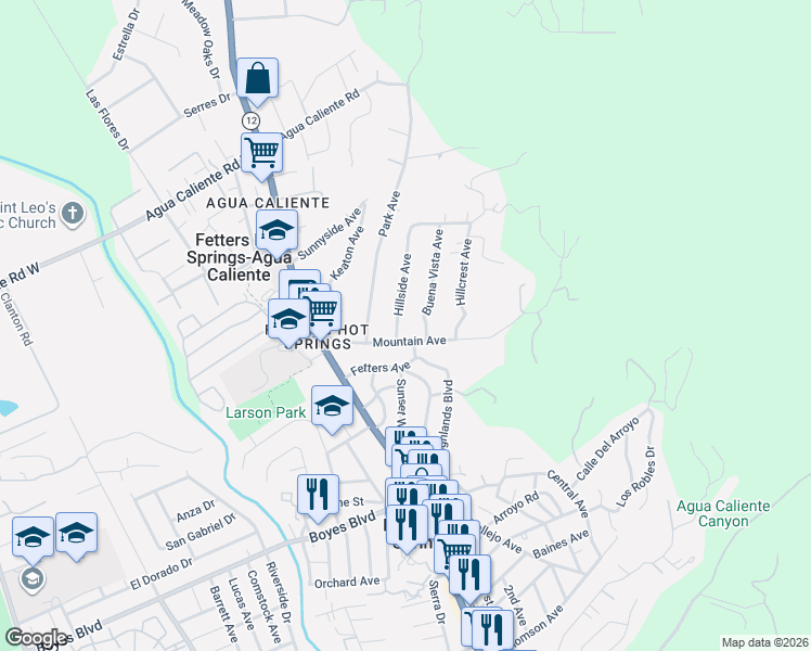 map of restaurants, bars, coffee shops, grocery stores, and more near 17354 Hillside Avenue in Sonoma