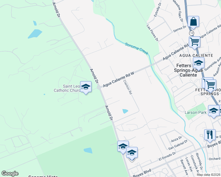 map of restaurants, bars, coffee shops, grocery stores, and more near 900 Agua Caliente Road West in Sonoma