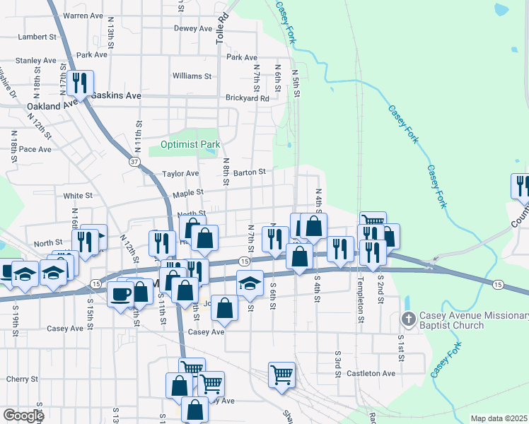 map of restaurants, bars, coffee shops, grocery stores, and more near 620 North Street in Mount Vernon