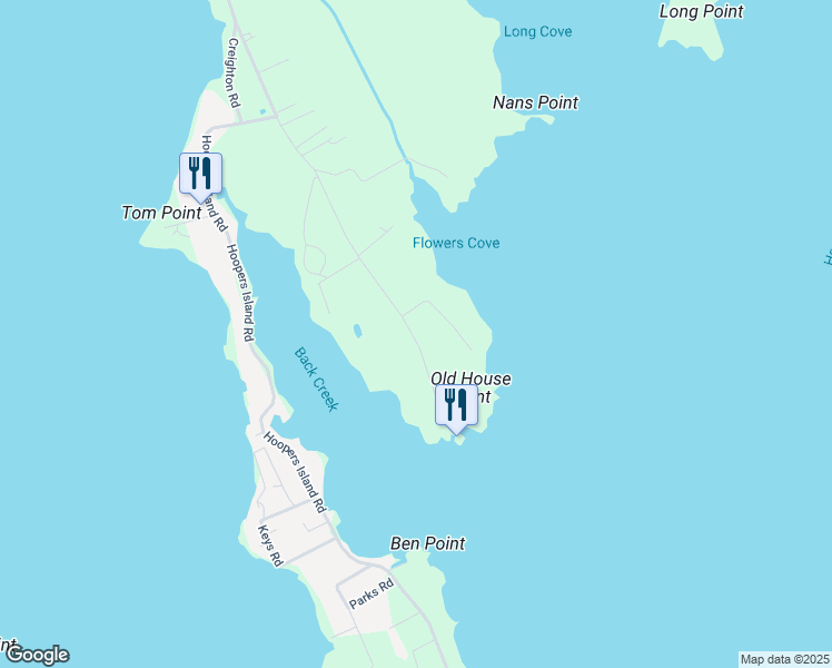 map of restaurants, bars, coffee shops, grocery stores, and more near 2527 Old House Point Road in Fishing Creek