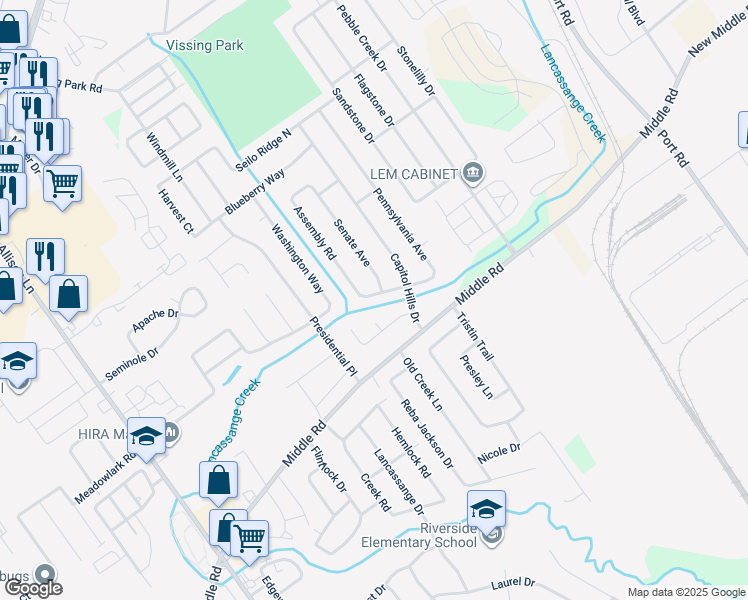 map of restaurants, bars, coffee shops, grocery stores, and more near 3409 Pennsylvania Avenue in Jeffersonville