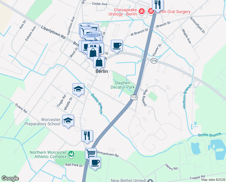 map of restaurants, bars, coffee shops, grocery stores, and more near 17 Burley Street in Berlin