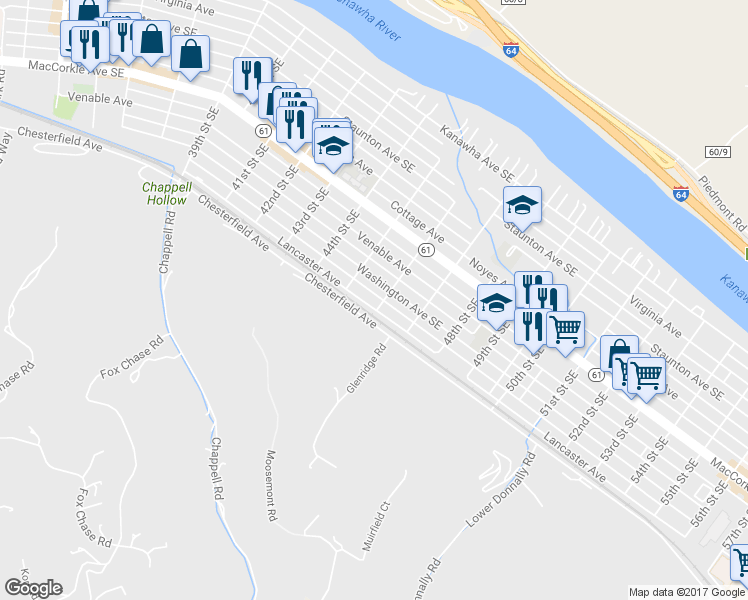 map of restaurants, bars, coffee shops, grocery stores, and more near 4512 Lancaster Ave in Charleston