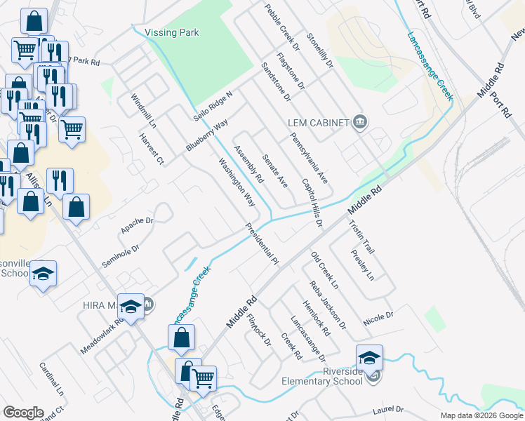 map of restaurants, bars, coffee shops, grocery stores, and more near 903 Washington Way in Jeffersonville