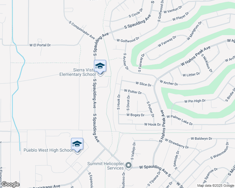 map of restaurants, bars, coffee shops, grocery stores, and more near 541 S Hook Dr in Pueblo