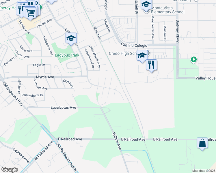 map of restaurants, bars, coffee shops, grocery stores, and more near 563 Lamont Court South in Rohnert Park