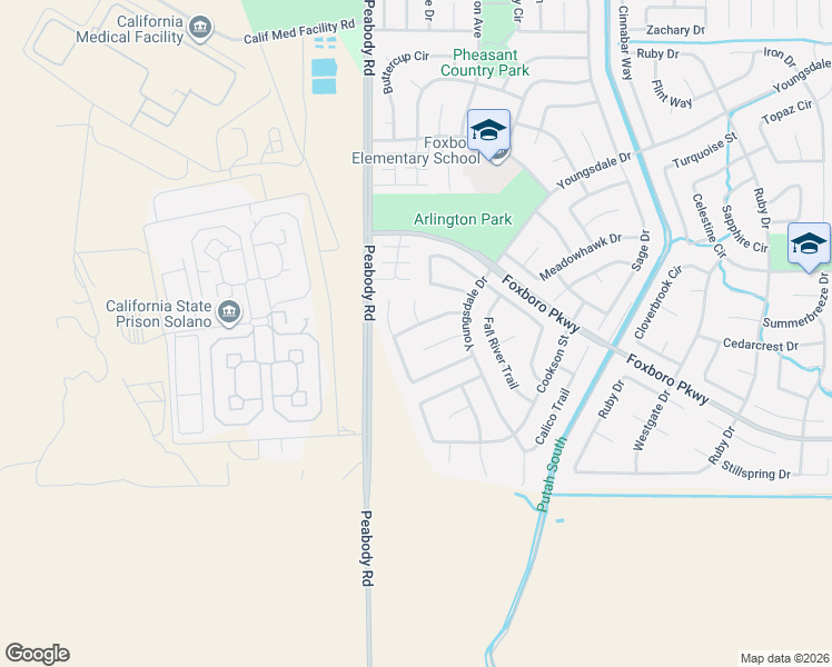 map of restaurants, bars, coffee shops, grocery stores, and more near 125 Hunters Glen Court in Vacaville