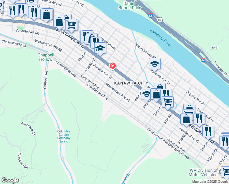 map of restaurants, bars, coffee shops, grocery stores, and more near 4512 Lancaster Avenue in Charleston