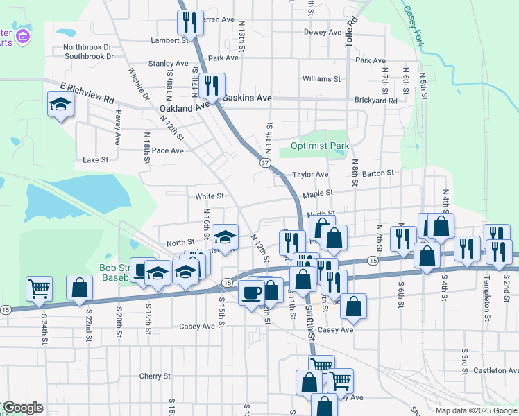 map of restaurants, bars, coffee shops, grocery stores, and more near 1119 Maple Street in Mount Vernon