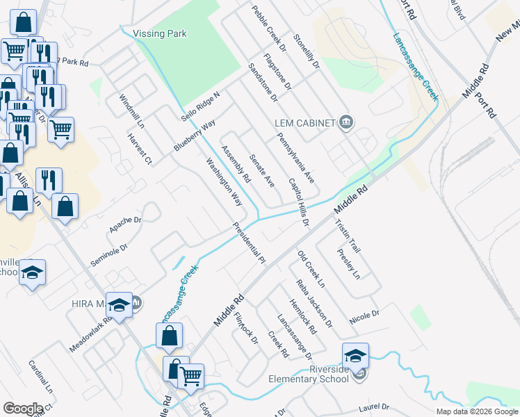 map of restaurants, bars, coffee shops, grocery stores, and more near 903 Washington Way in Jeffersonville