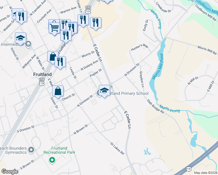 map of restaurants, bars, coffee shops, grocery stores, and more near 311 North Division Street in Fruitland
