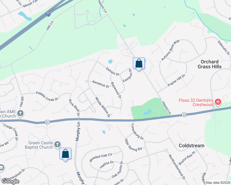 map of restaurants, bars, coffee shops, grocery stores, and more near 5302 Baywood Drive in Louisville